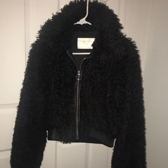 fluffy black jacket zara